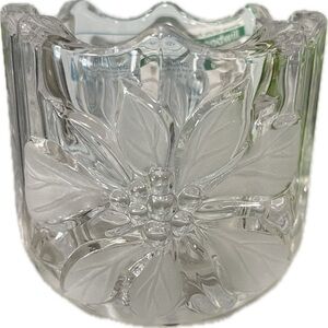 VTG Pair of Mikasa Festive Frosted Etched Poinsettia Votive or Tea Light Holder